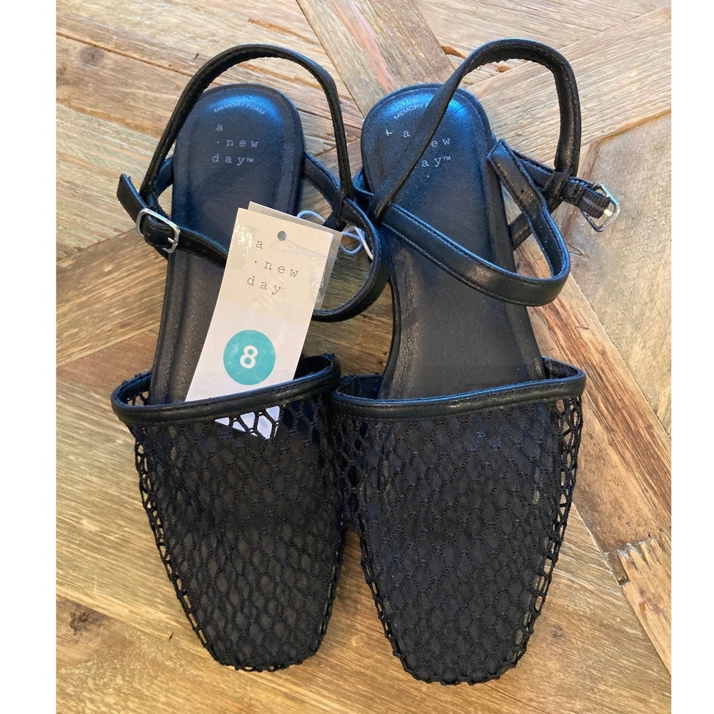 New Day Black Vanna Mesh Ballet Flats 8 New Memory Foam Balletcore Casual Chic